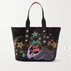 Christian Louboutin Frangibus medium embellished leather trim printed tote bag